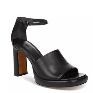 VINCE. Black Amara Square Toe Block Heel Leather Heeled Sandal 8M